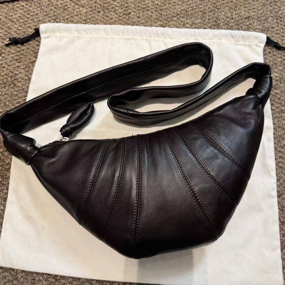 Lemaire Small Dark Chocolate Croissant Bag Sheepskin Leather